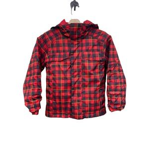 Burton Kids Unisex Snowboard Jacket Coat Red Buffalo Plaid Hood S 5/6